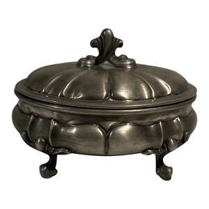 Italian Oval Pewter Box Art Nouveau Style Decorative Dresser Box Jewelry Casket
